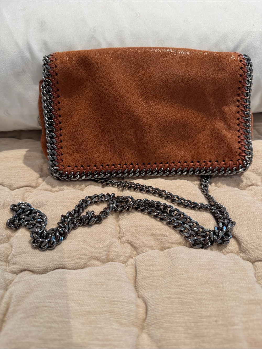 Stella McCartney Tan Faux-Leather Crossbody with Gunmetal Chain